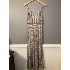 NEW Adrianna Papell Art Deco Beaded Blouson Gown Color Taupe (see Description)